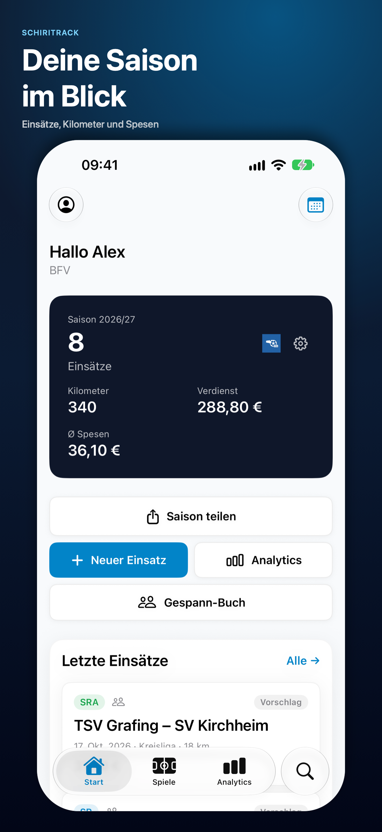 Start mit Saison-Karte